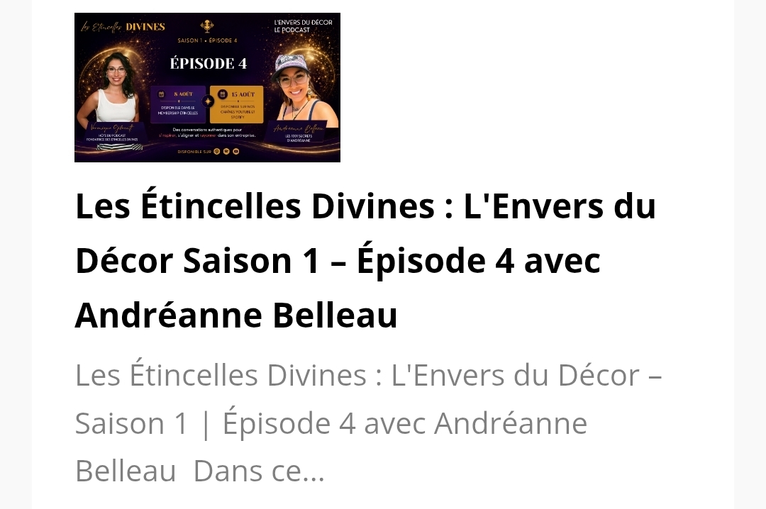 Podcast Les Étincelles Divines — L'Envers du Décor, épisode 4 avec Andréanne Belleau